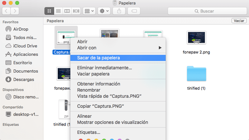 Sacar de la papelera en Mac