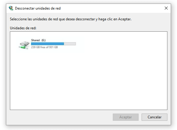 seleccionar unidad de red que desea desconectar