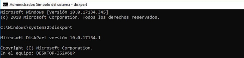 símbolo del sistema diskpart