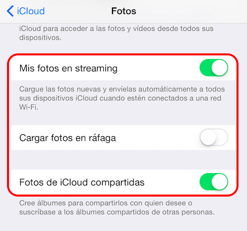 activar fotos de iCloud compartidas