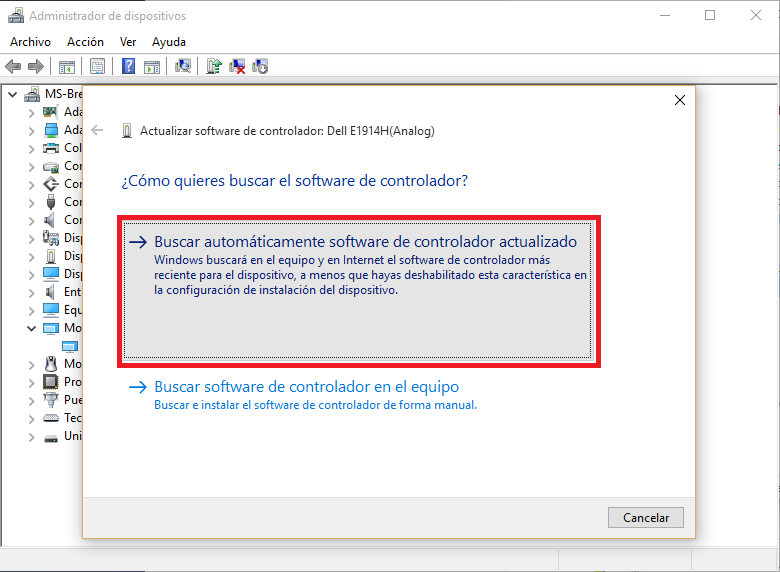 buscar automámticamente el software de controlador actualizado