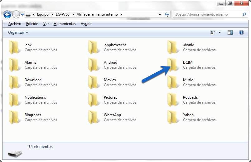 Carpeta DCIM en un móvil Android