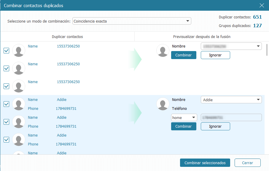 combinar contactos duplicados de Android