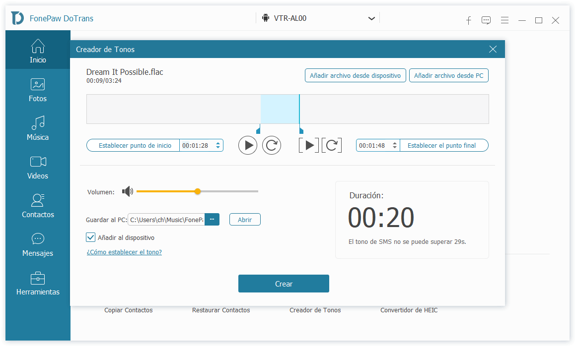 Crear tonos de llamada