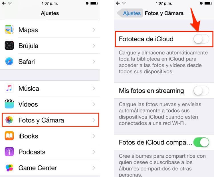 Desactivar fototeca de iCloud