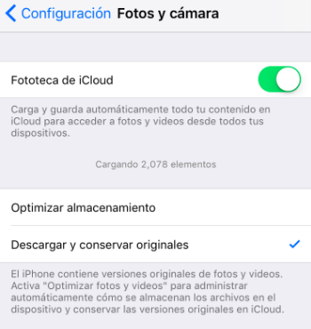 Descargar y conservar originales de fotos en iCloud