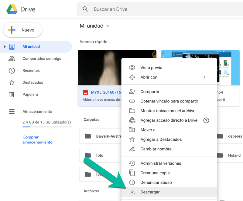 Descargar fotos de Google Drive