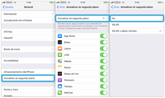 deshabilitar actualizar en segundo plano en iPhone