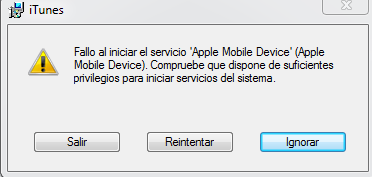 Fallo al iniciar el Servicio Apple Mobile Device