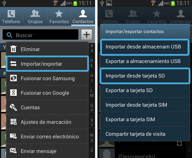 Importa contactos de Android