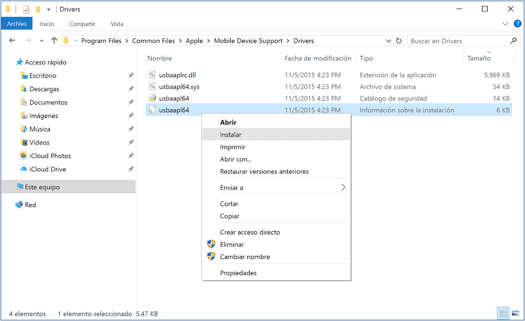 instalar archivo usbaapl.inf