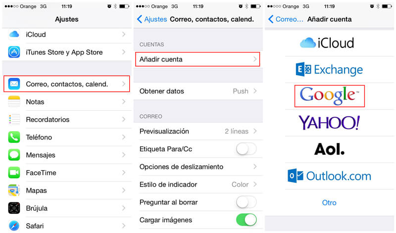 pasar contactos de Samsung a iPhone con cuenta de Google