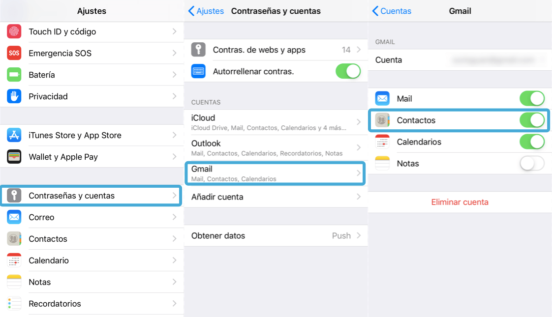 pasar contactos de Gmail a iPhone