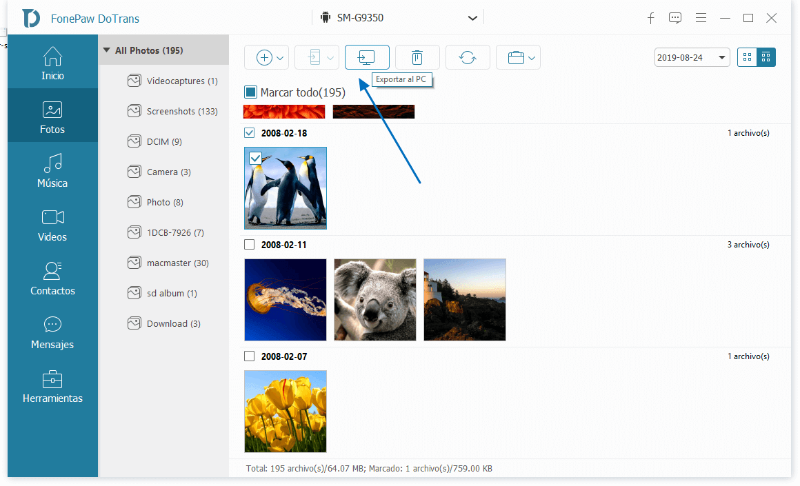 pasar fotos de Samsung a PC