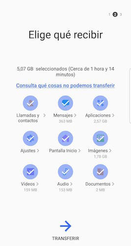 elegir datos para pasar de Samsung a Samsung