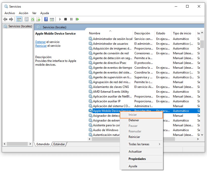 reinstalar Apple Mobile Device Service