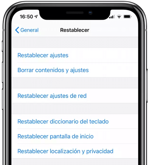 Restabelcer localización y privacidad iPhone