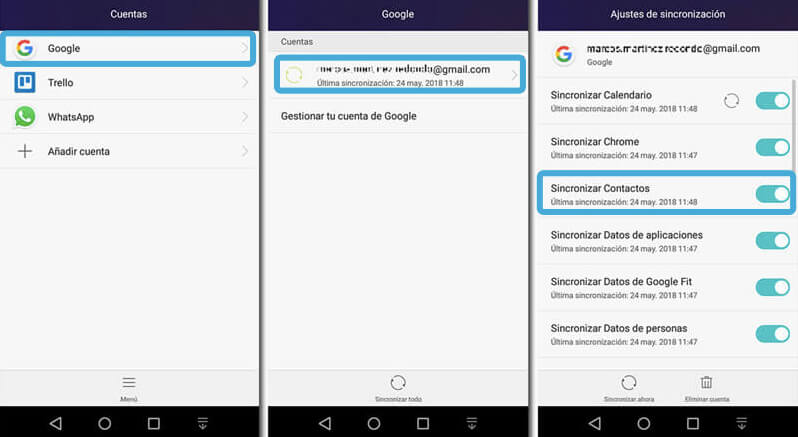 sincronizar contactos de Android en Google