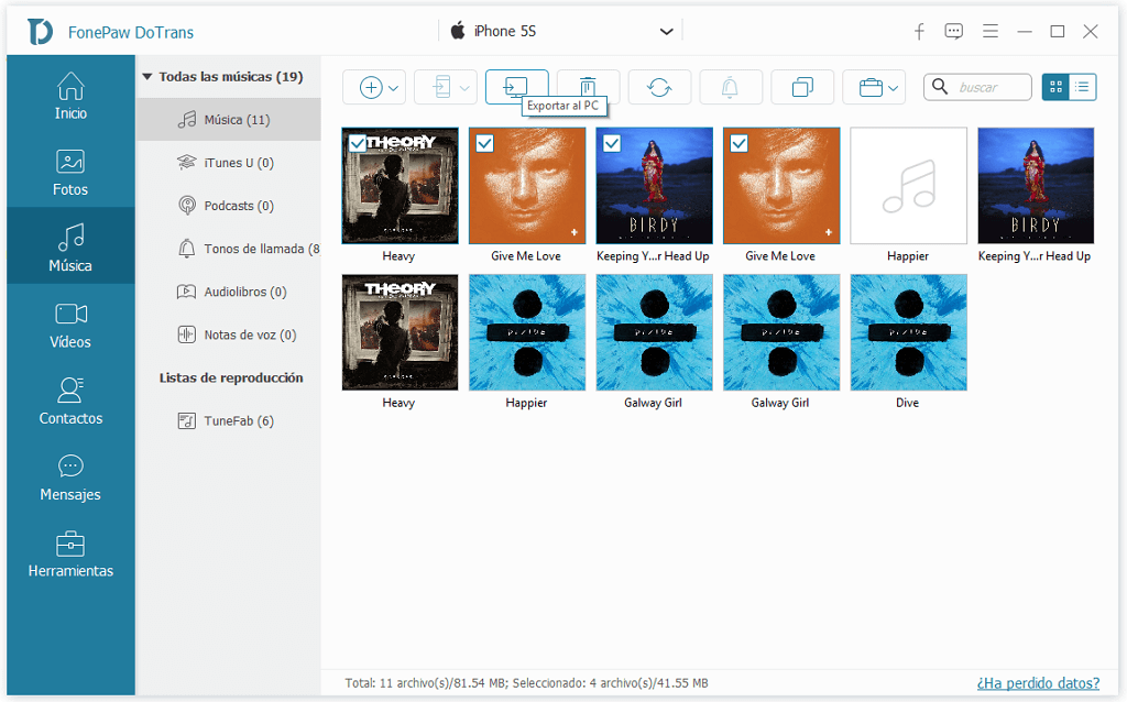 pasar música de iPhone a PC