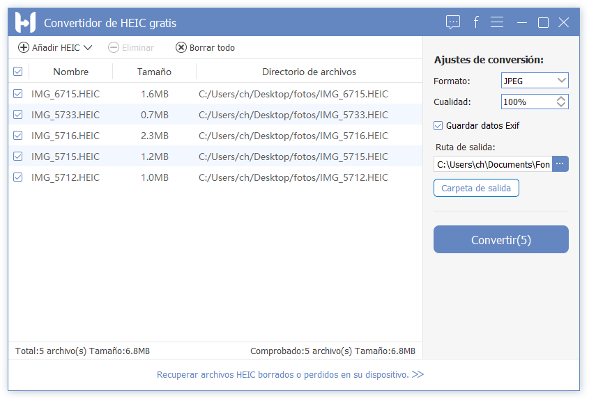 Añadir imágenes de HEIC