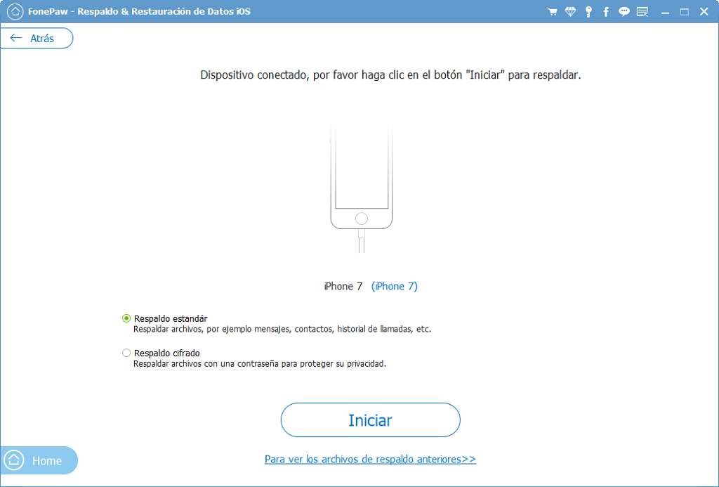 seleccionar modo de respaldo para respaldar iPhone