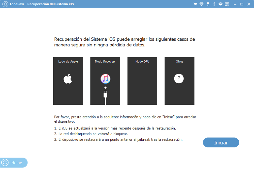 iniciar recuperacion sistema ios