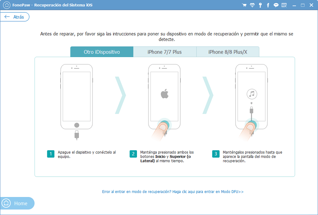 entrar en modo de recuperación para desbrickear iPhone