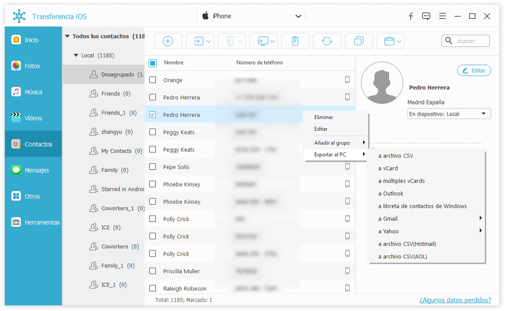 administrar contactos