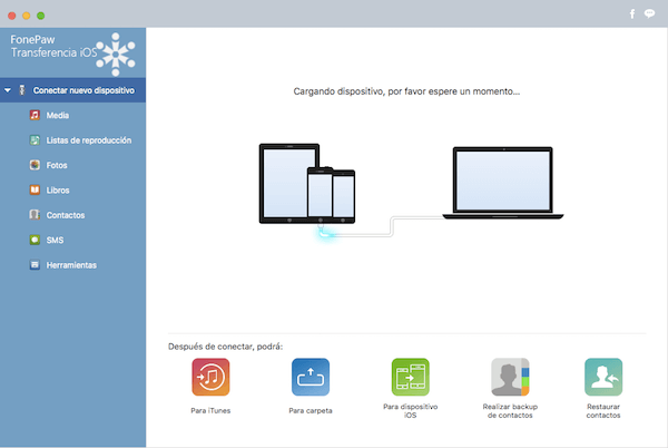 Interfaz fonepaw transferencia datos iOS