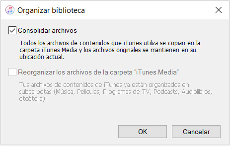 iTunes Consolidar archivos