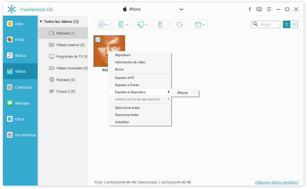 transferir datos a otro dispositivo