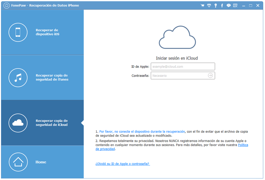 iniciar sesión en la cuenta de iCloud