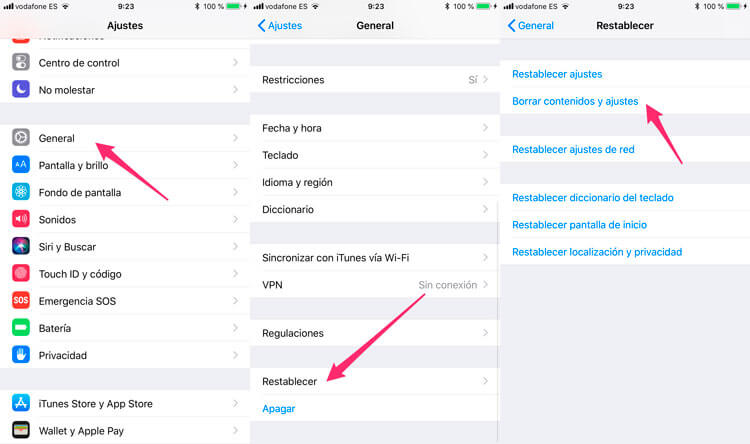 Restablecer ajustes de iPhone