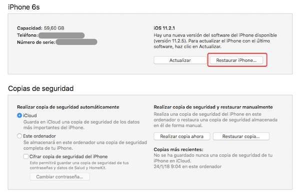 recuperar contactos borrados de iPhone desde iTunes