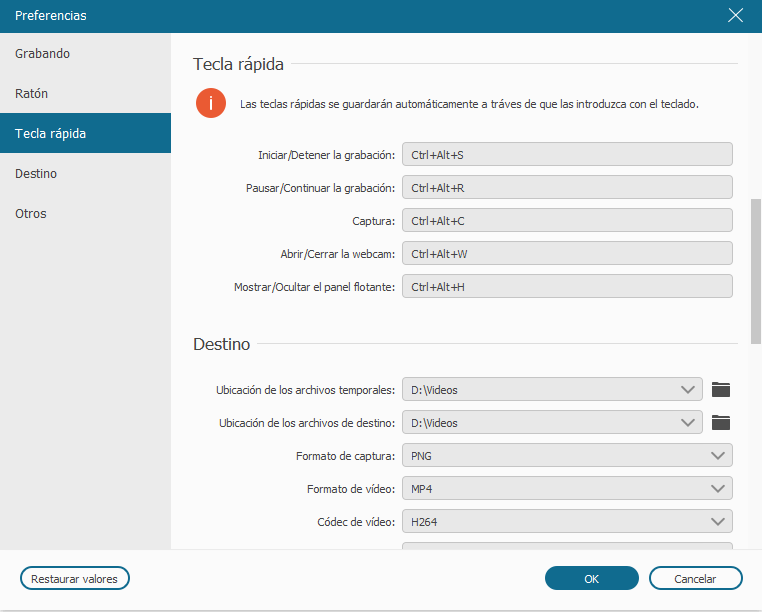 Configurar tecla rápida para captura de pantalla