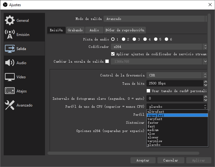 cambiar perfil de uso de CPU