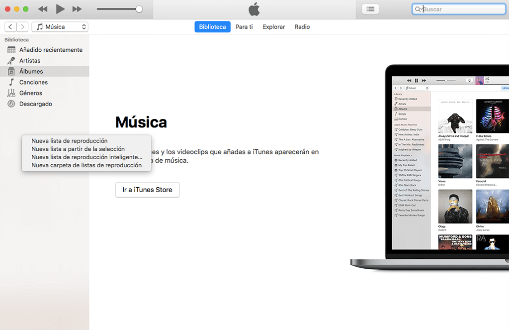 crear nueva lista de reproducción en un disco iTunes