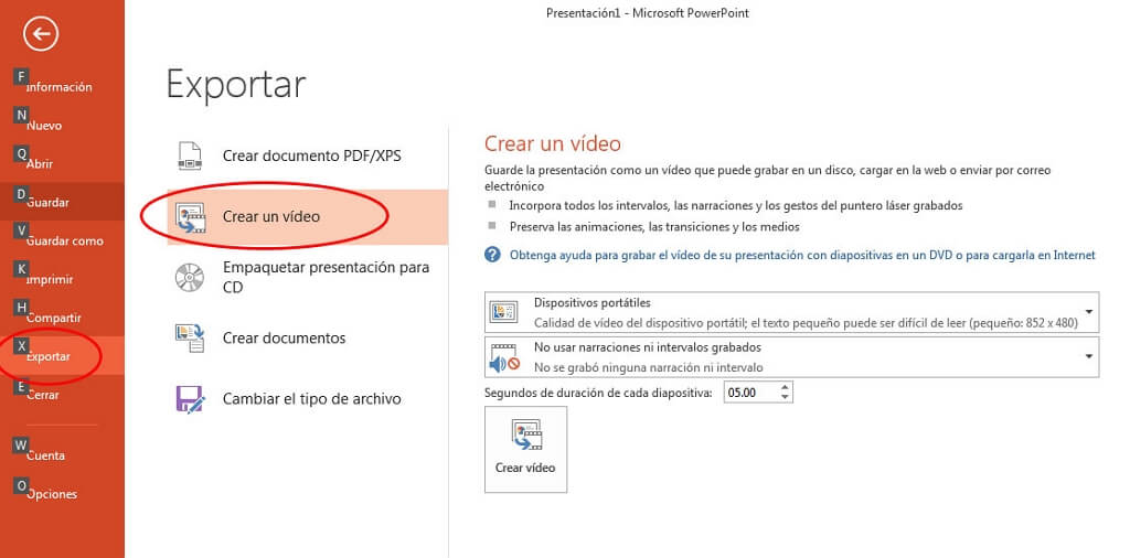 crear un vídeo de Powerpoint