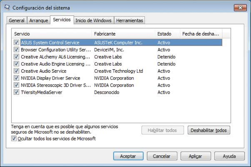 encontrar programa en conflicto en Configuración del Sistema