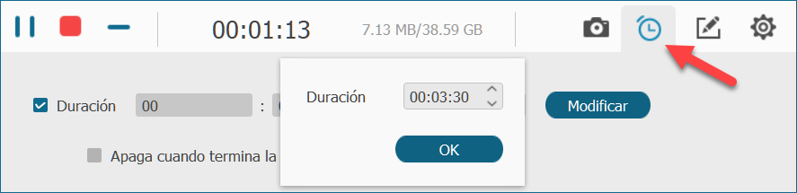 Establecer la duración para grabar Skype