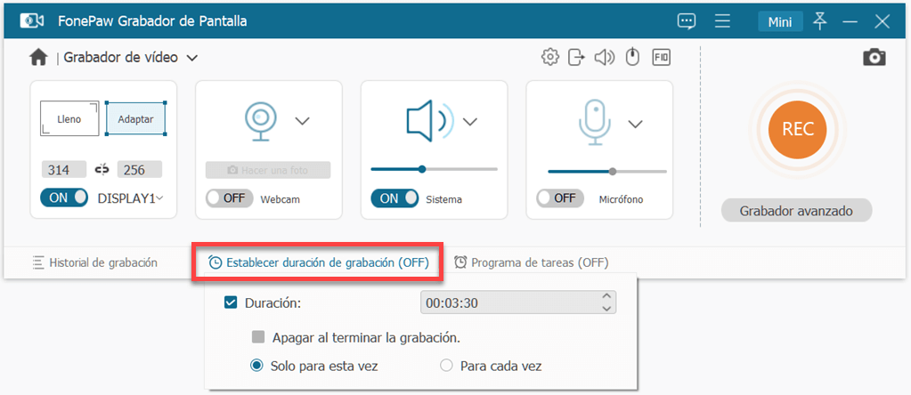 Establecer un temporizador para grabar automáticamente