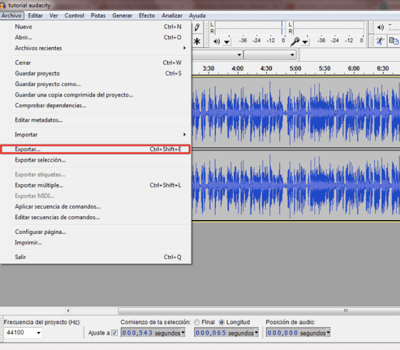 exportar canciones de Audacity