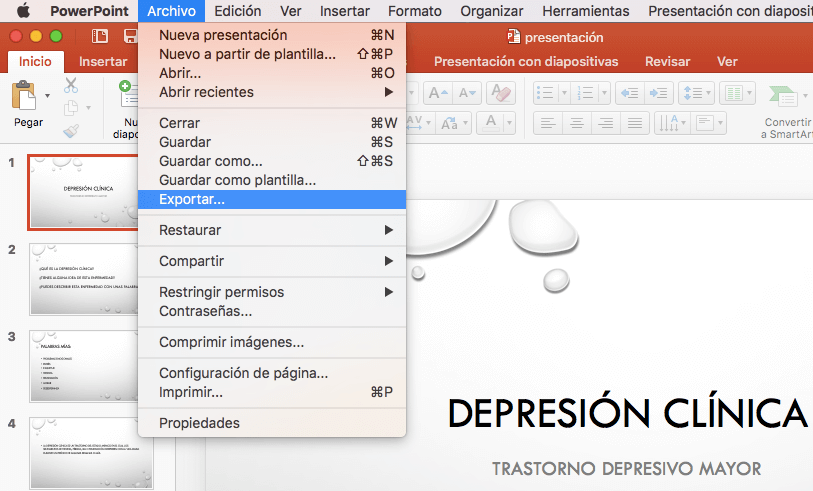 Exportar Powerpoint como vídeo en Mac