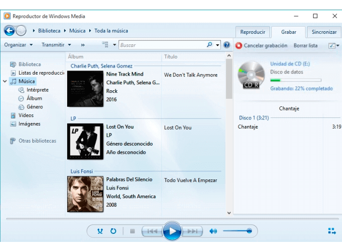 grabar CD con Reproductor de Windows Media