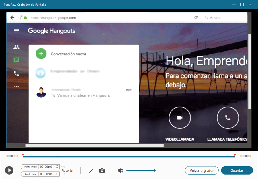 Revisar el video grabado de Hangouts en FonePaw