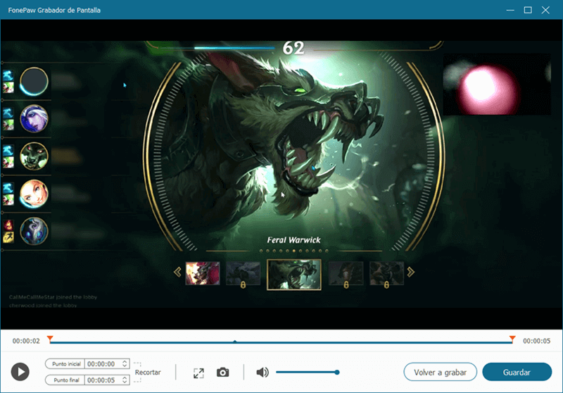 grabar el juego de LoL con FonePaw Grabador de Pantalla