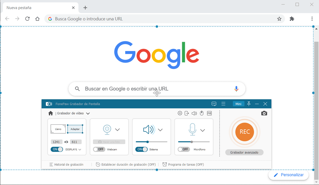 Grabar la pantalla de Google Chrome