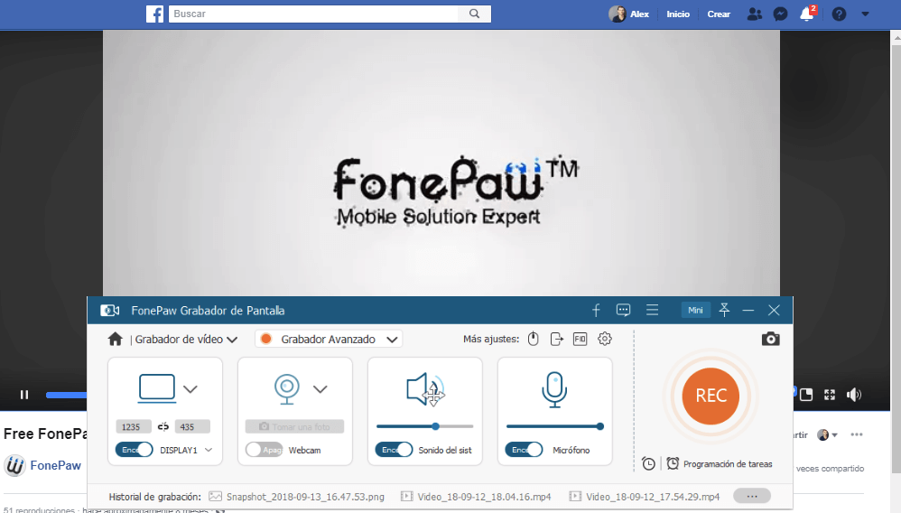 grabar vídeo de Facebook con Grabador de Pantalla