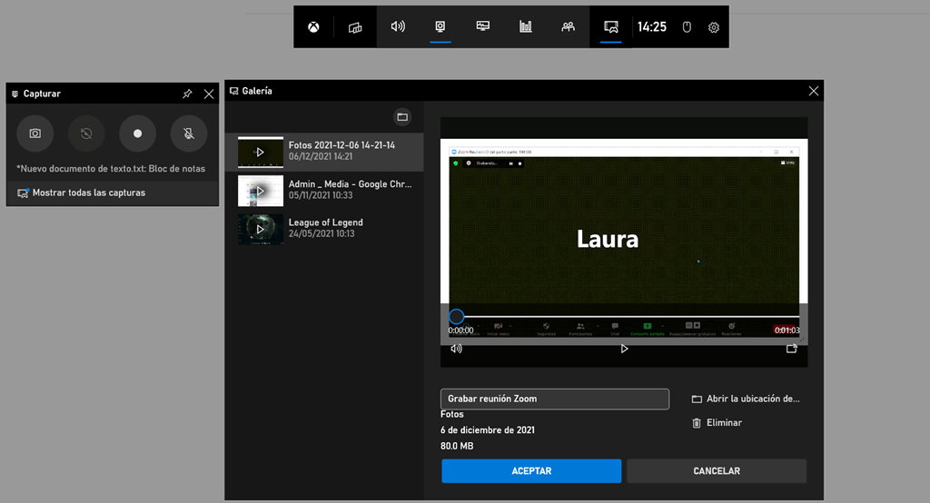 Grabar una videoconferencia con Xbox Game Bar