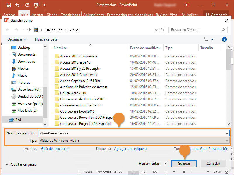 guardar Powerpoint como vídeo